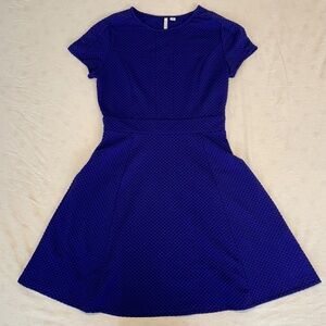 Elle Short-Sleeve Textured Fit-and-Flare Dress in Cobalt